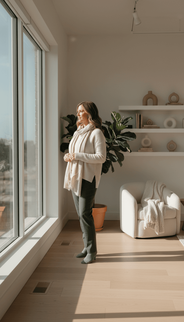 Woman in natural window light during a portrait session