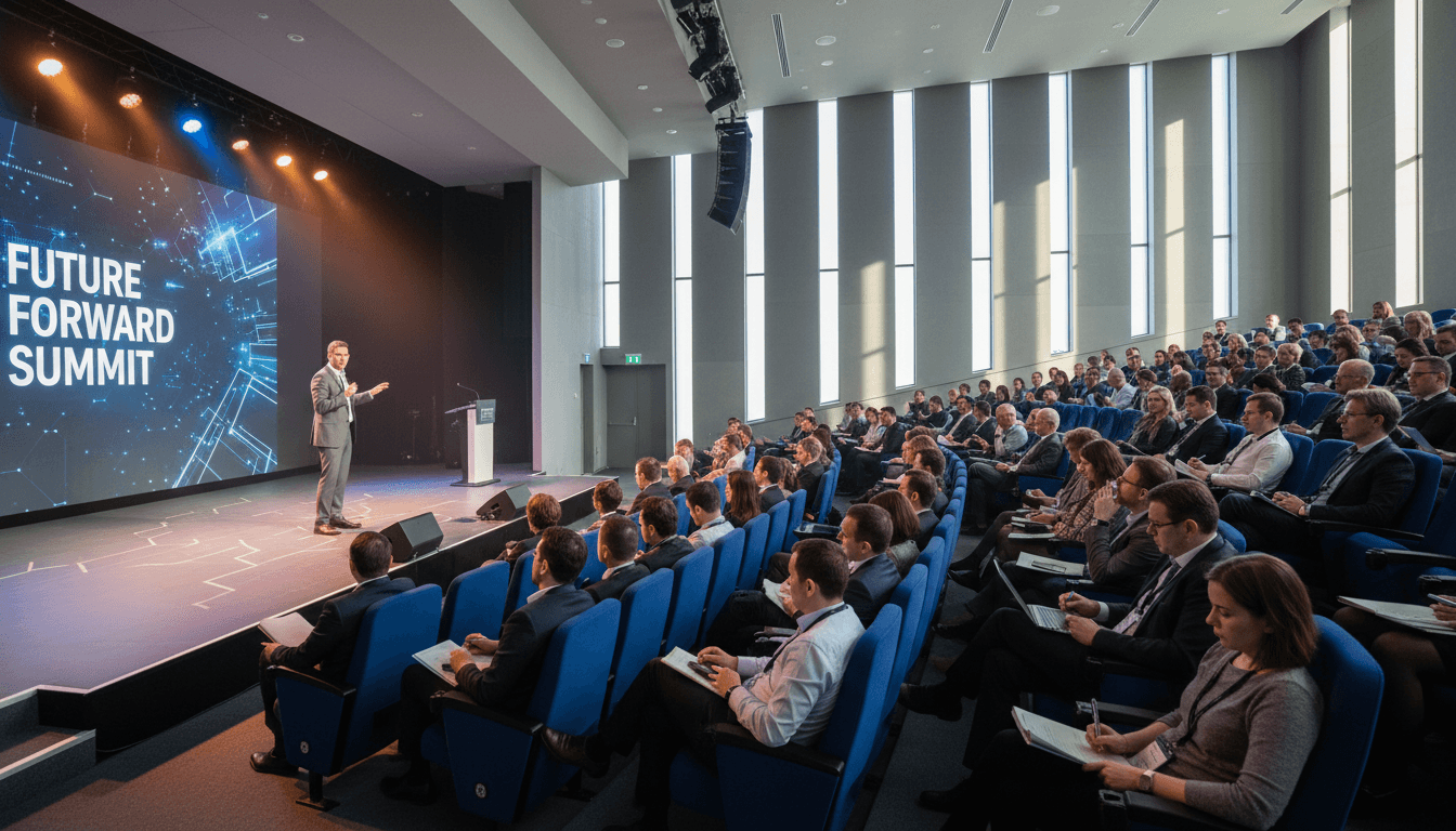 Event photo of a conference speaker on stage